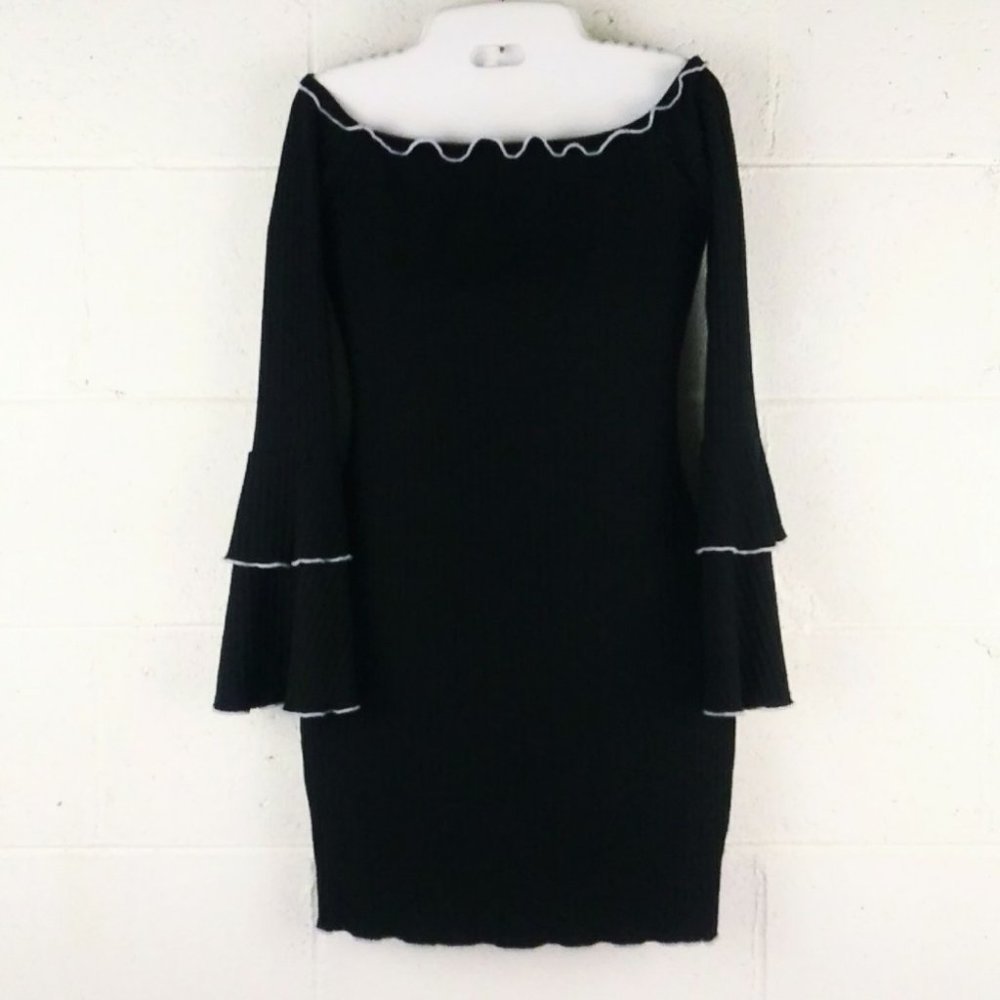 𝅺MOD Dress Black Midi off the Shoulder Half Sleeve Size M